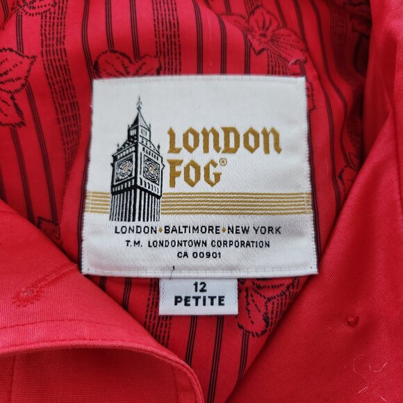 London Fog Red Midi Trench Coat Size 12 Petite 80's,Belted, Pockets, Lined - Picture 10 of 11